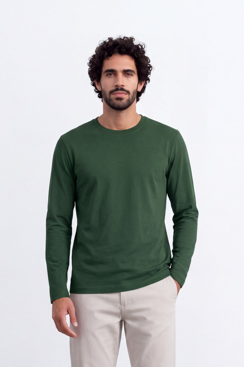 Men's Tomato Store Soft Combed Long Sleeve T-Shirt Clean Crew Neck Minimal Design Slim Fit