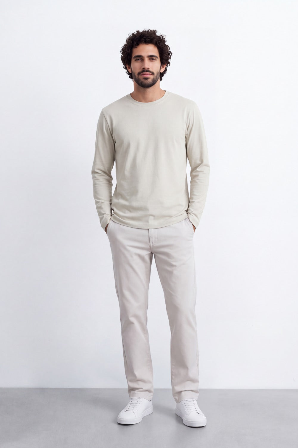 Men's Tomato Store Soft Combed Long Sleeve T-Shirt Clean Crew Neck Minimal Design Slim Fit