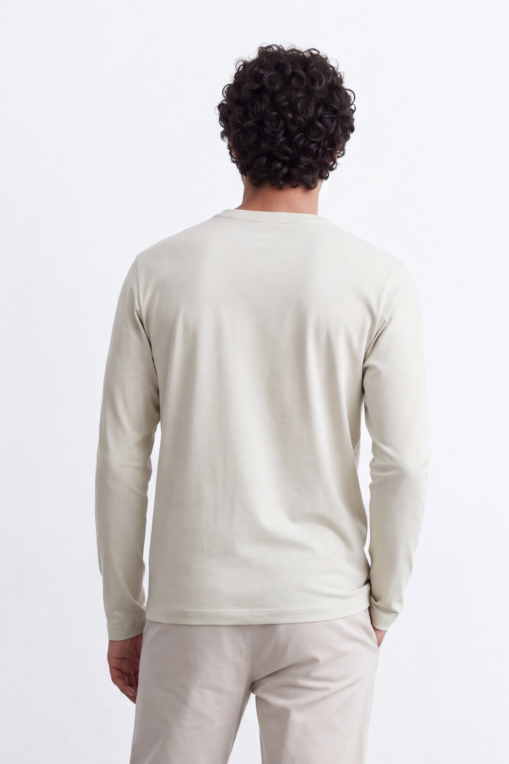 Men's Tomato Store Soft Combed Long Sleeve T-Shirt Clean Crew Neck Minimal Design Slim Fit