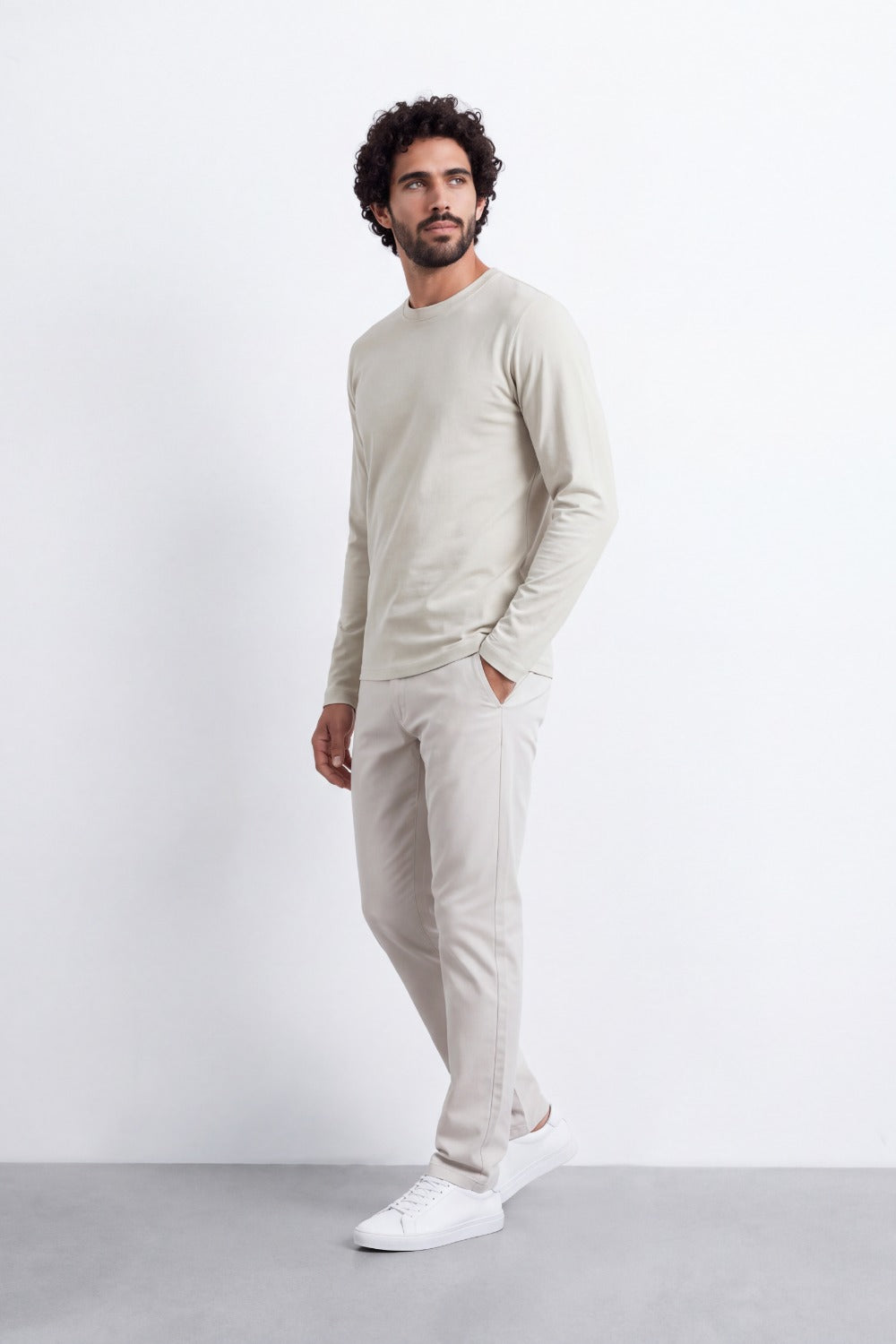 Men's Tomato Store Soft Combed Long Sleeve T-Shirt Clean Crew Neck Minimal Design Slim Fit