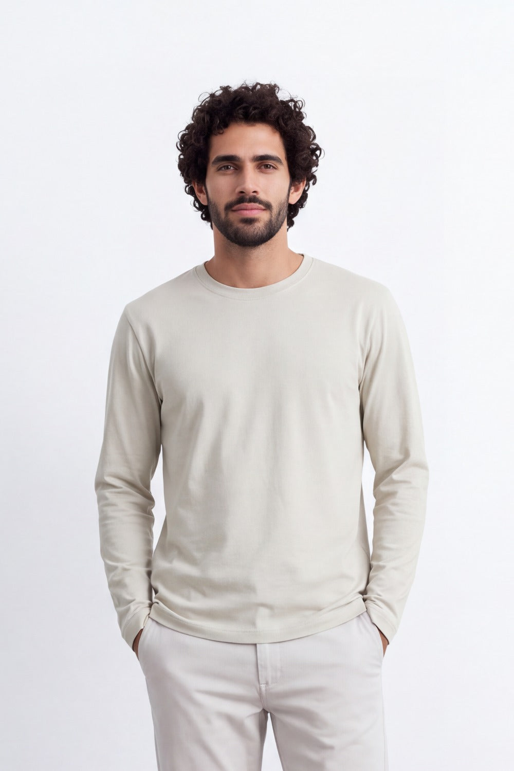 Men's Tomato Store Soft Combed Long Sleeve T-Shirt Clean Crew Neck Minimal Design Slim Fit