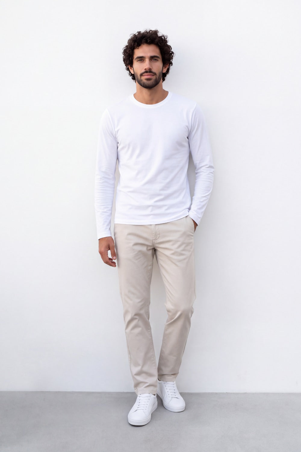 Men's Tomato Store Soft Combed Long Sleeve T-Shirt Clean Crew Neck Minimal Design Slim Fit