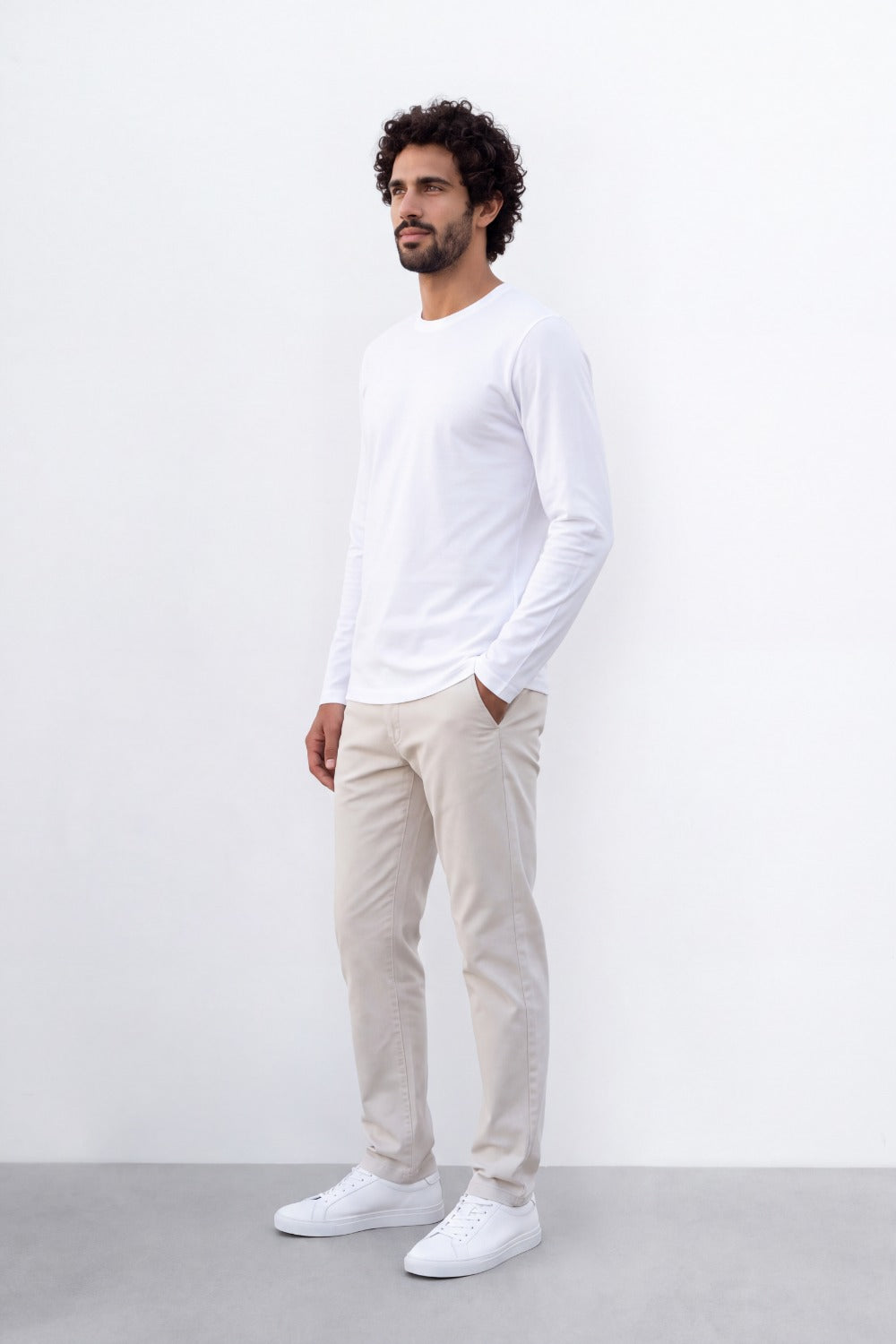 Men's Tomato Store Soft Combed Long Sleeve T-Shirt Clean Crew Neck Minimal Design Slim Fit