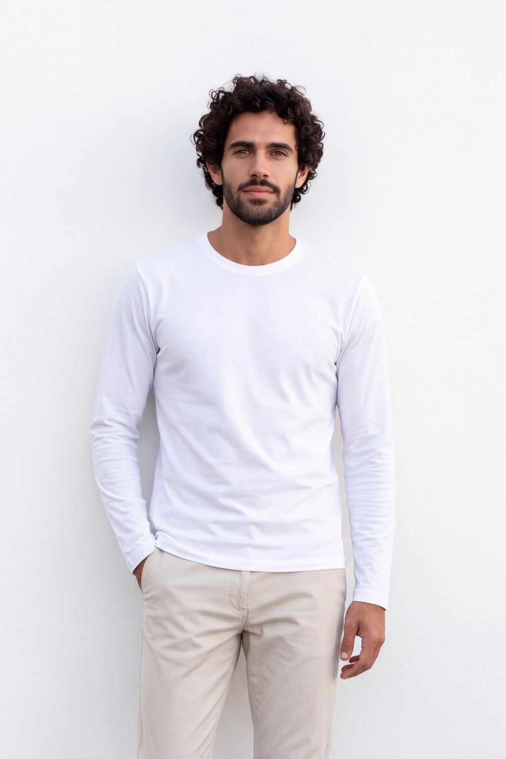 Men's Tomato Store Soft Combed Long Sleeve T-Shirt Clean Crew Neck Minimal Design Slim Fit