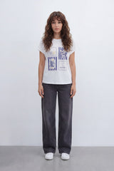 Women’s Tomato Store Seaside Stamp Graphic T-Shirt With Smooth Jersey Texture Nautical Line Artwork Stripe Panels