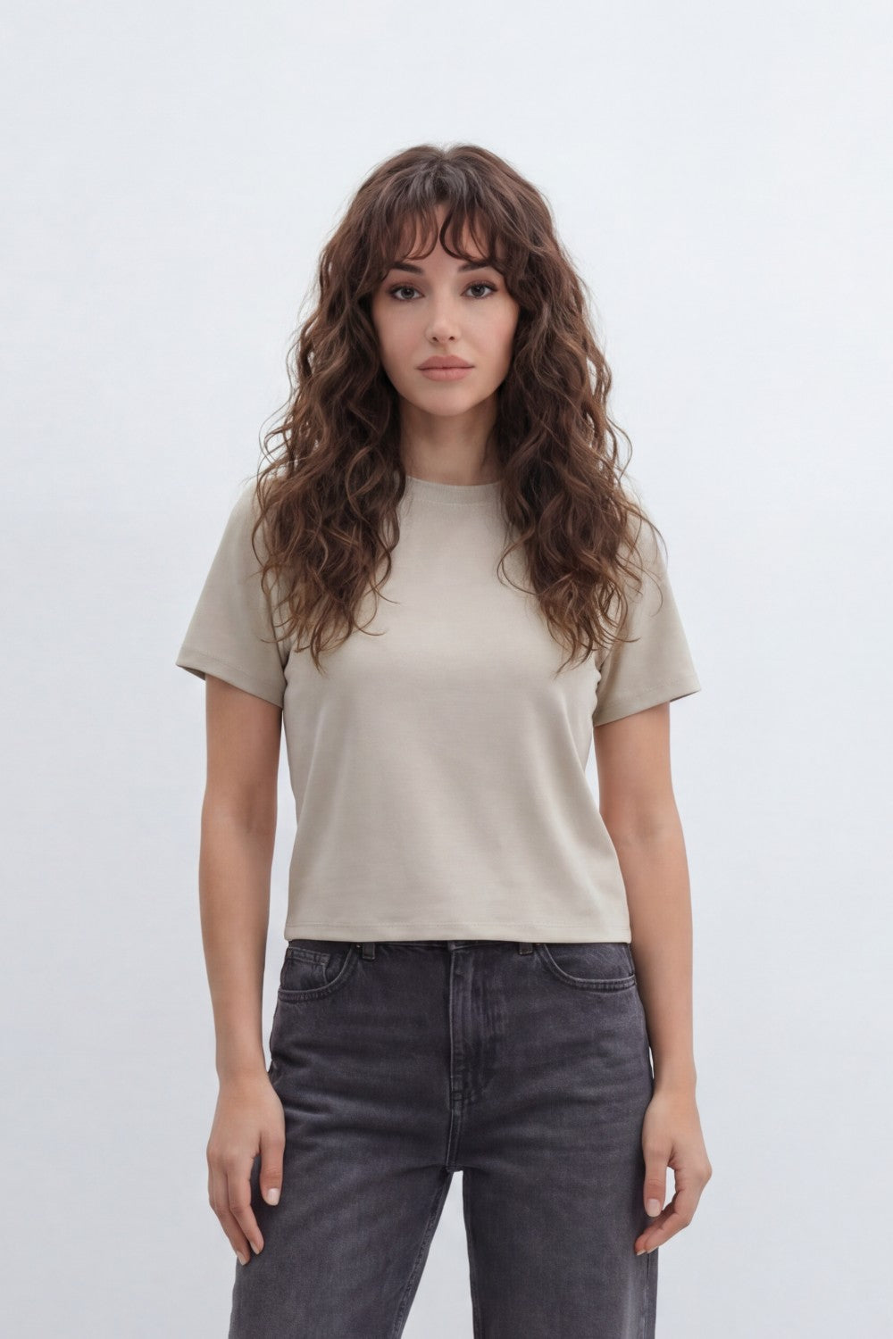 Women’s Tomato Store Clean T-Shirt Smooth Jersey Texture Plain Solid Surface Minimal Front Finish