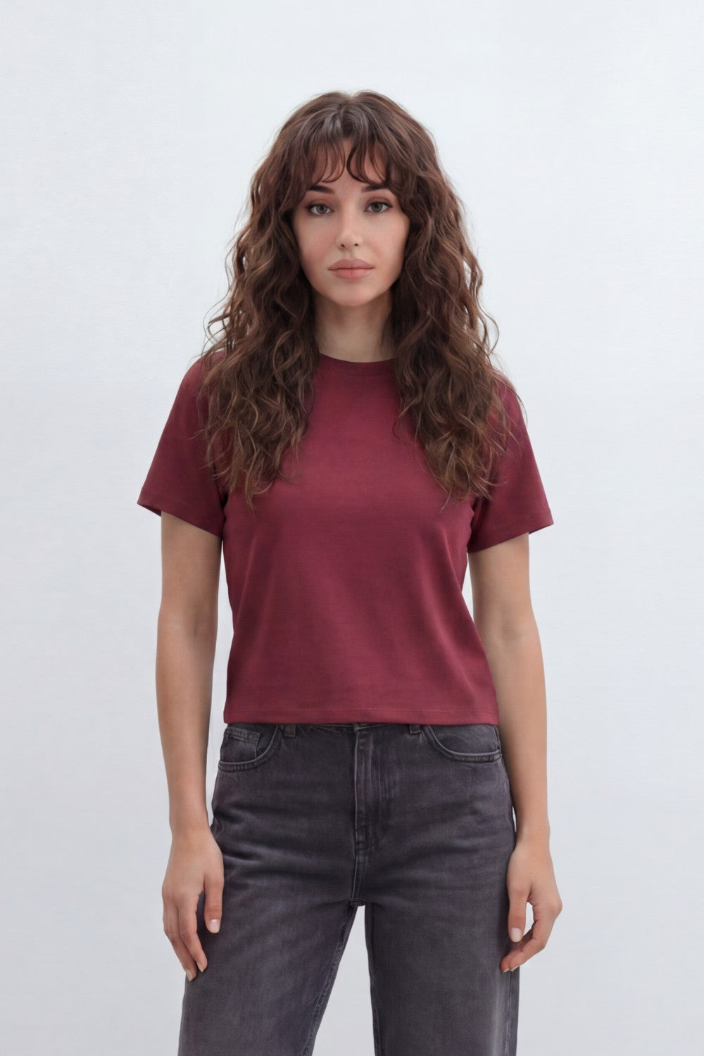 Women’s Tomato Store Clean T-Shirt Smooth Jersey Texture Plain Solid Surface Minimal Front Finish