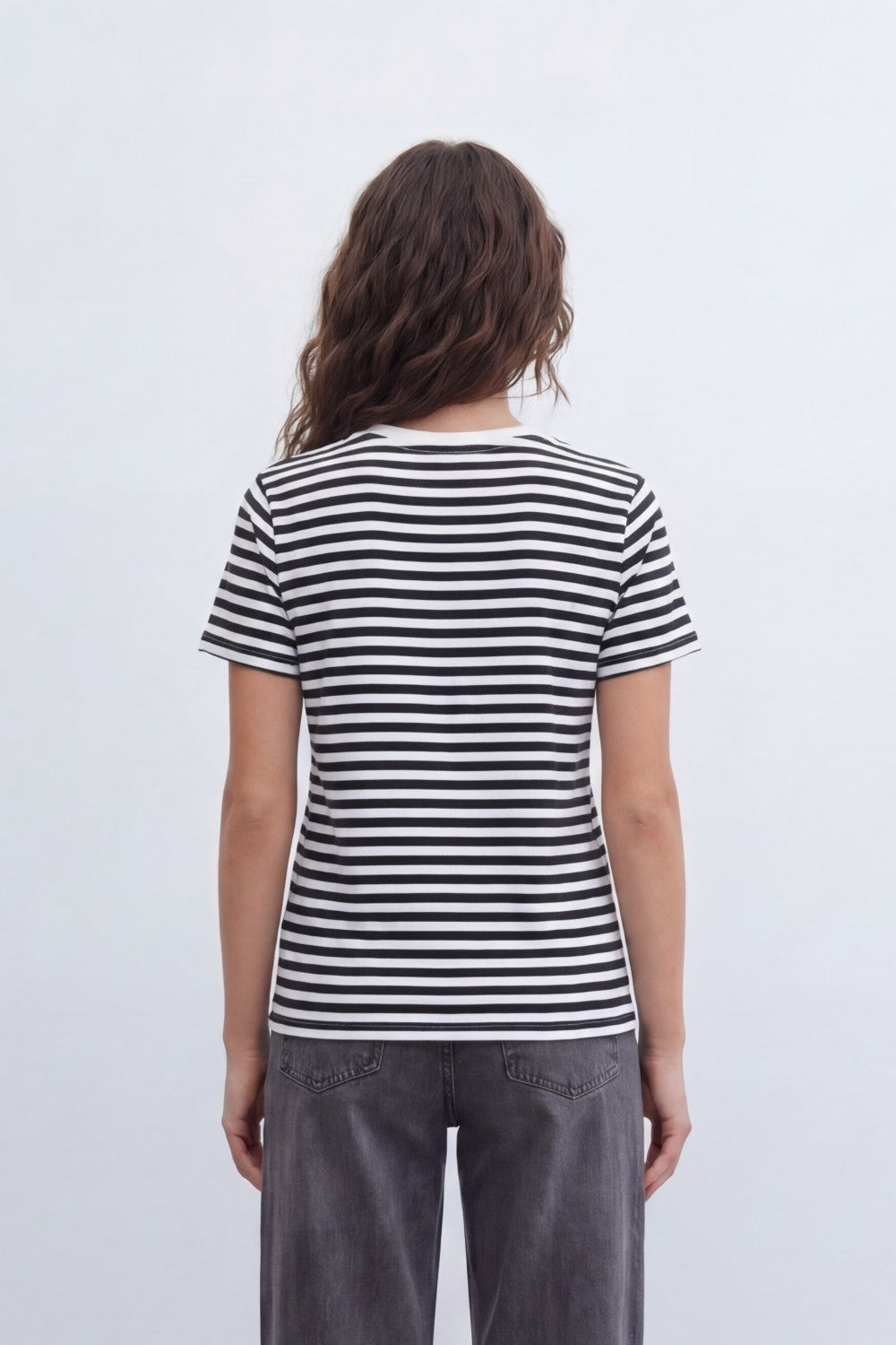 Women’s Tomato Store Stripe Rhythm T-Shirt With Smooth Jersey Texture Yarn Dyed Horizontal Stripe Print Allover