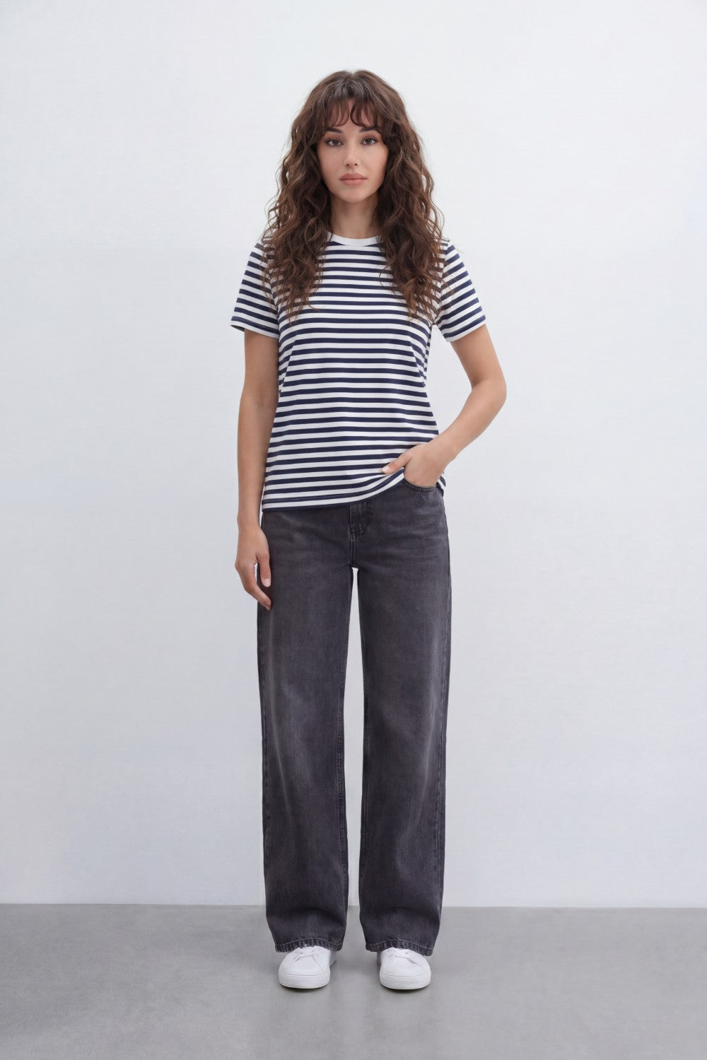 Women’s Tomato Store Stripe Rhythm T-Shirt With Smooth Jersey Texture Yarn Dyed Horizontal Stripe Print Allover