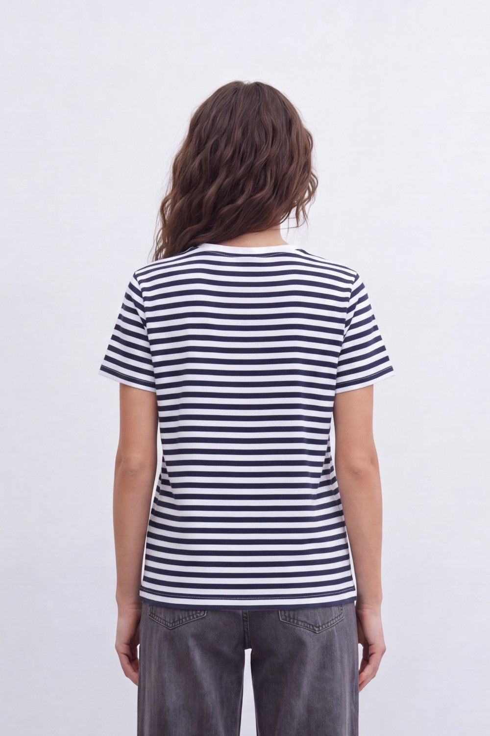 Women’s Tomato Store Stripe Rhythm T-Shirt With Smooth Jersey Texture Yarn Dyed Horizontal Stripe Print Allover