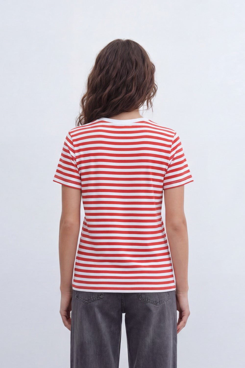 Women’s Tomato Store Stripe Rhythm T-Shirt With Smooth Jersey Texture Yarn Dyed Horizontal Stripe Print Allover