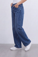 Women’s Tomato Store Vintage Column Wide Leg Jeans With Washed Denim Texture Soft Vertical Fade Pants