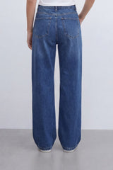 Women’s Tomato Store Vintage Column Wide Leg Jeans With Washed Denim Texture Soft Vertical Fade Pants