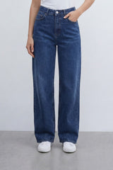 Women’s Tomato Store Vintage Column Wide Leg Jeans With Washed Denim Texture Soft Vertical Fade Pants