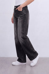 Women’s Tomato Store Shadow Fade Wide Leg Jeans With Smoky Washed Denim Texture Soft Sanded Vertical Fade Effect Pants