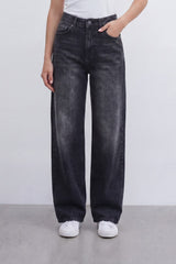 Women’s Tomato Store Shadow Fade Wide Leg Jeans With Smoky Washed Denim Texture Soft Sanded Vertical Fade Effect Pants