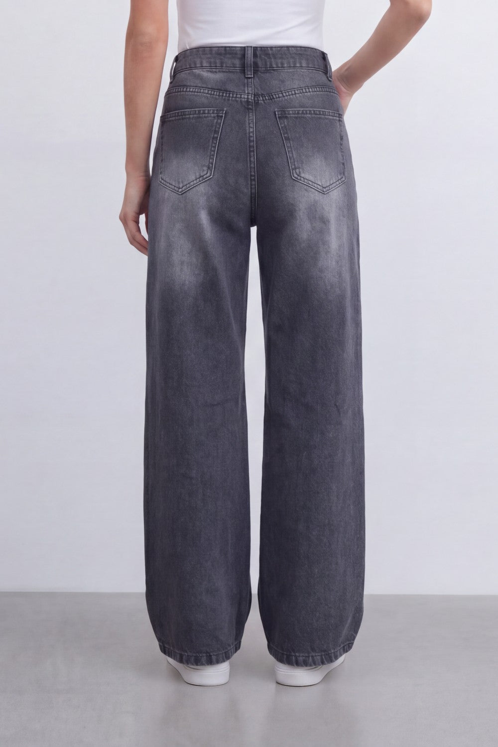 Women’s Tomato Store Shadow Fade Wide Leg Jeans With Smoky Washed Denim Texture Soft Sanded Vertical Fade Effect Pants