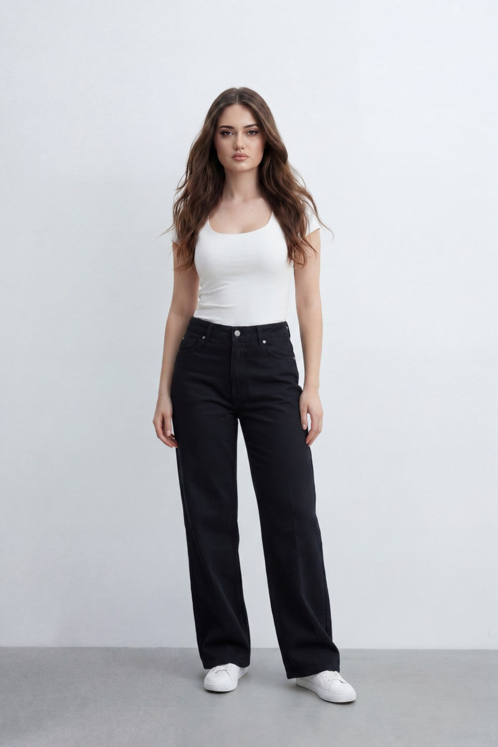 Women’s Tomato Store Plain Rinse Wide Leg Jeans With Clean Solid Denim Texture Smooth Grain Surface Washed Finish