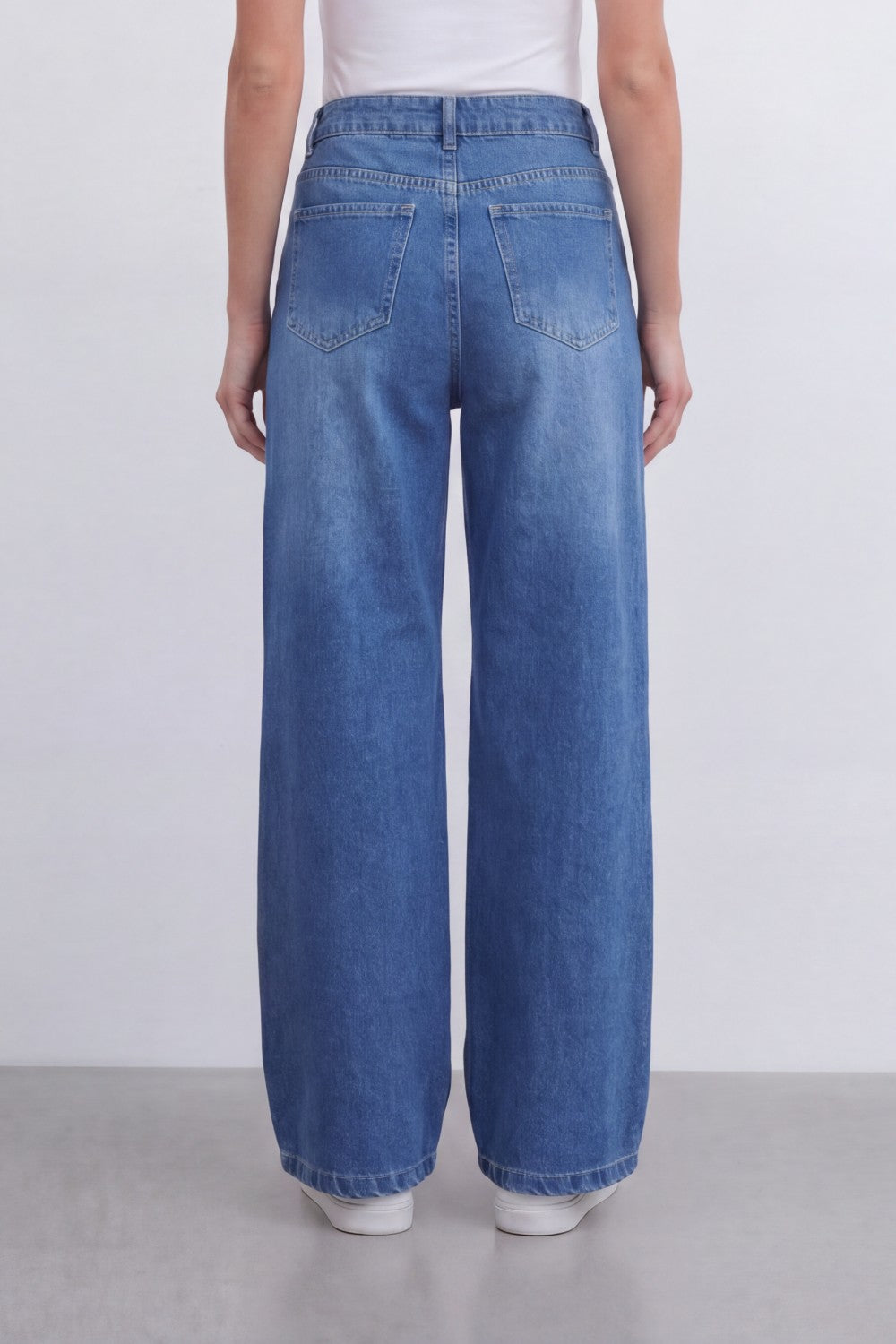 Women’s Tomato Store Sky Fade Wide Leg Jeans With Washed Denim Texture Soft Whisker Fade Effect Vertical Grain Pants