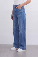 Women’s Tomato Store Sky Fade Wide Leg Jeans With Washed Denim Texture Soft Whisker Fade Effect Vertical Grain Pants