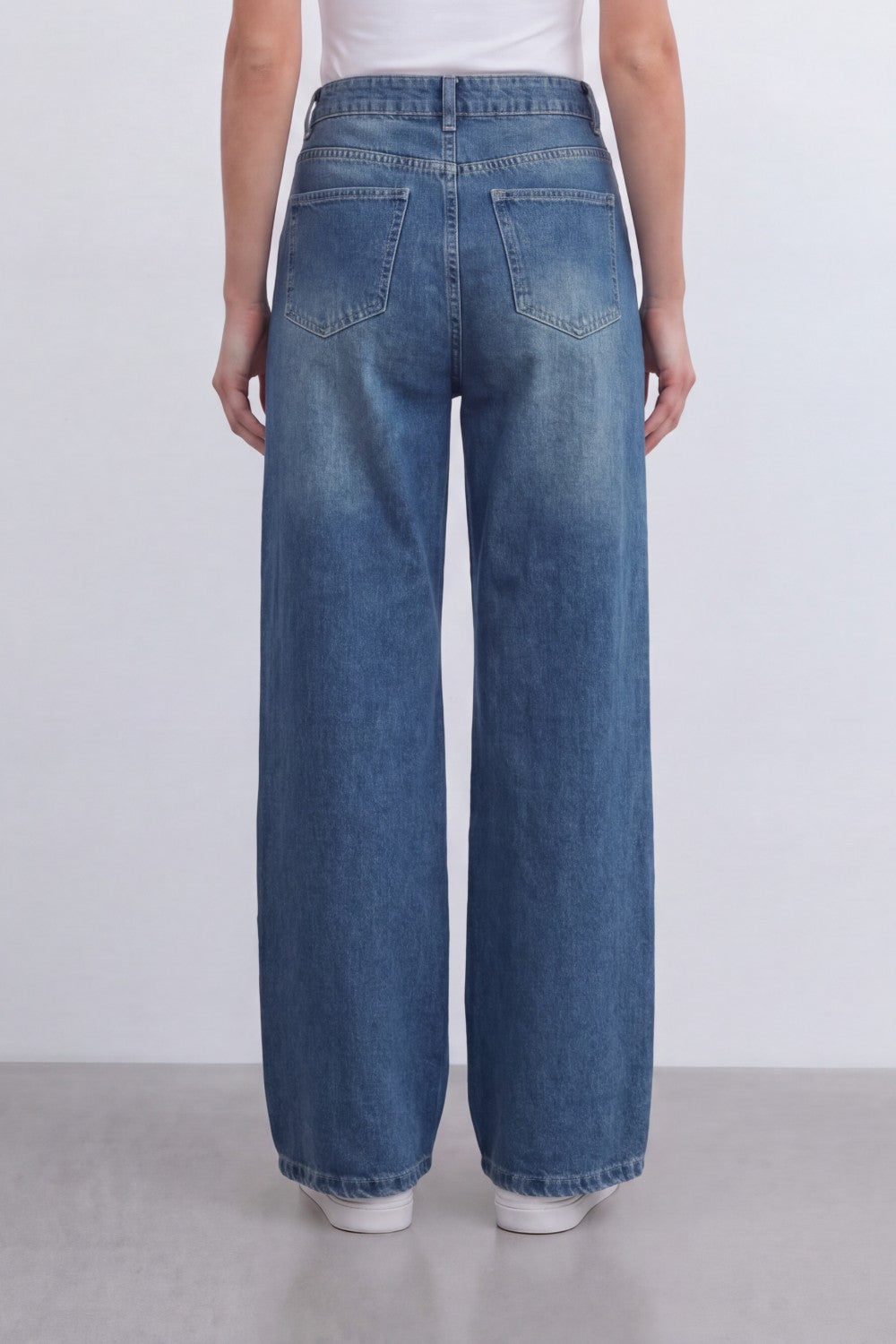 Women’s Tomato Store Sky Fade Wide Leg Jeans With Washed Denim Texture Soft Whisker Fade Effect Vertical Grain Pants