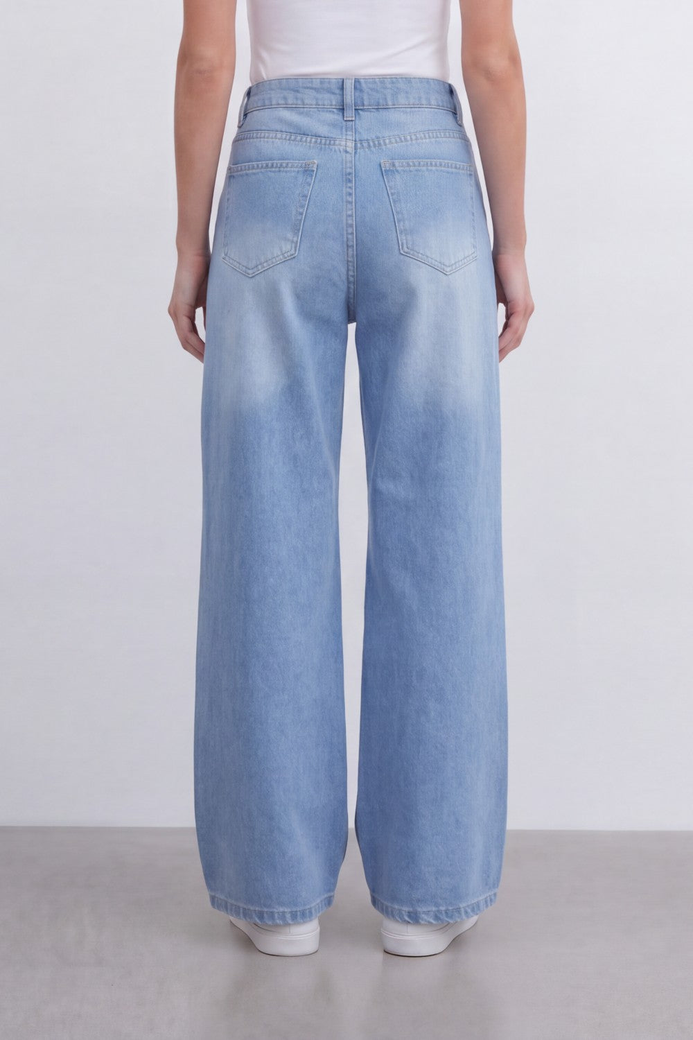 Women’s Tomato Store Sky Fade Wide Leg Jeans With Washed Denim Texture Soft Whisker Fade Effect Vertical Grain Pants