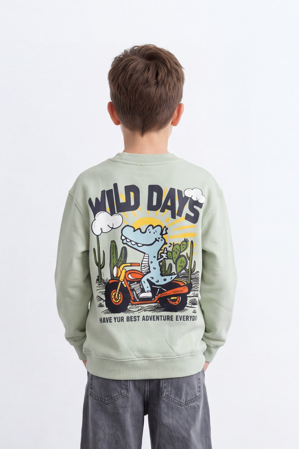 Boy's Tomato Store Oversize Sweatshirt Wild Days Adventure Back Graphic