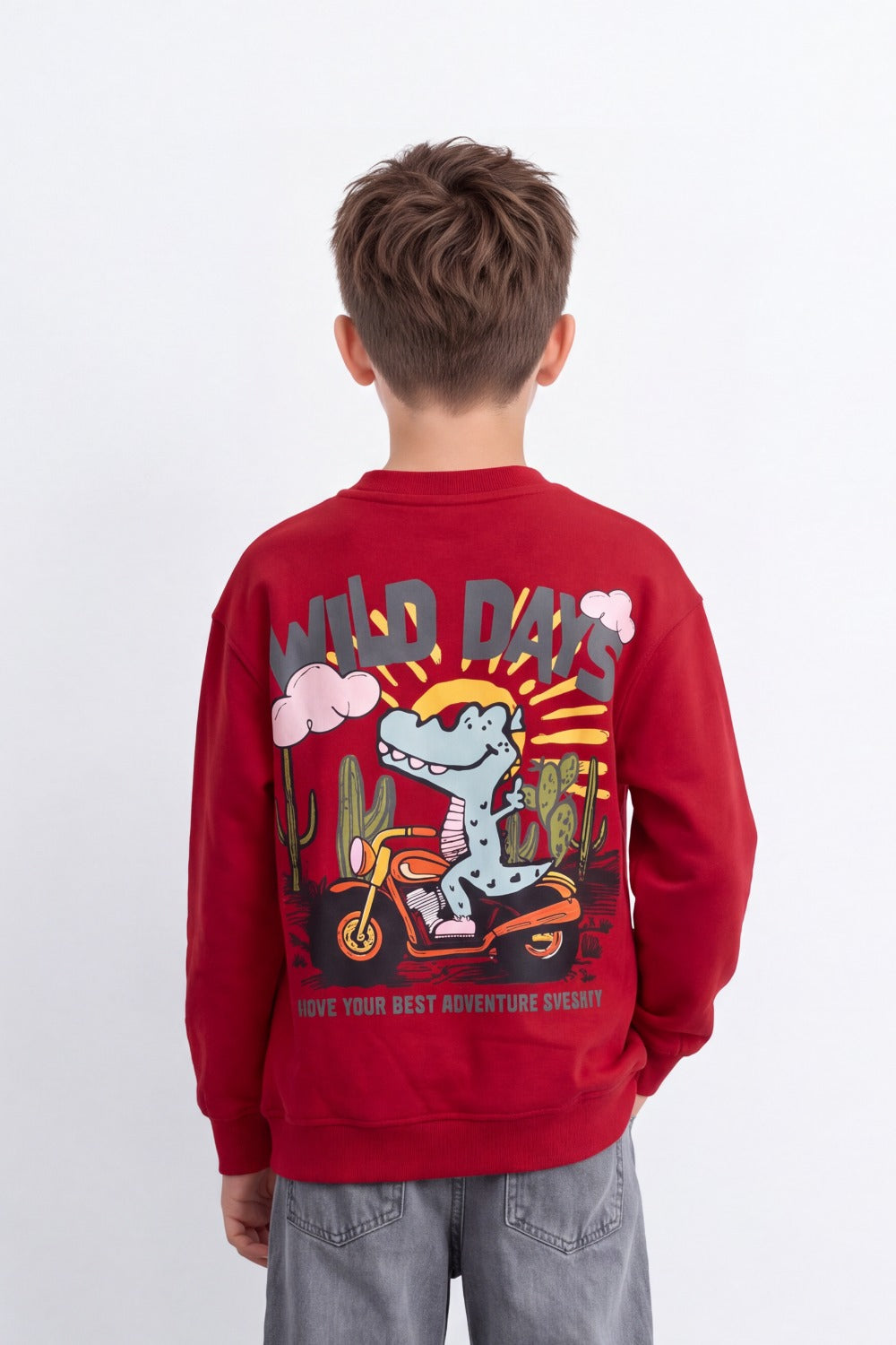 Boy's Tomato Store Oversize Sweatshirt Wild Days Adventure Back Graphic