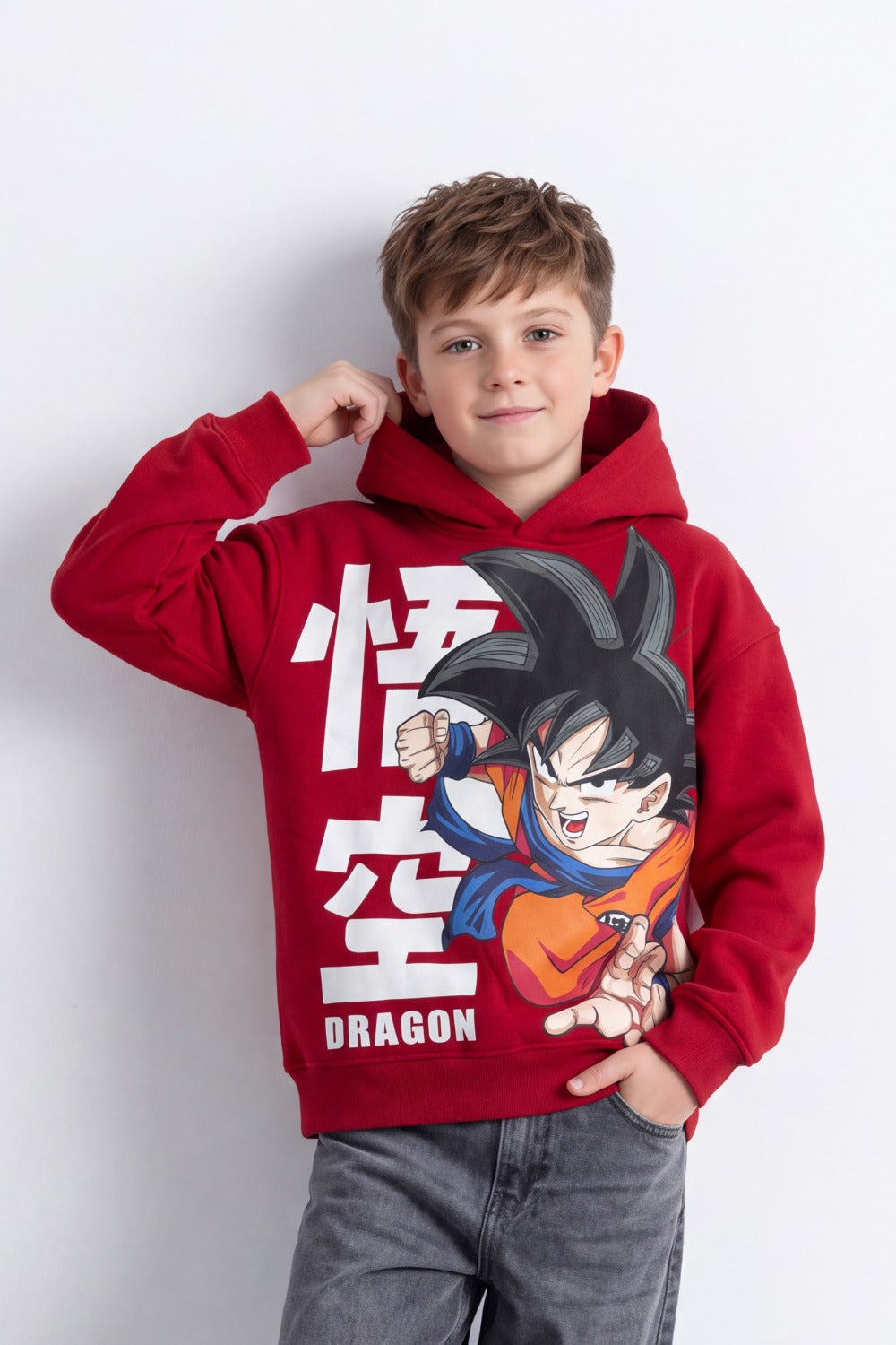 Boy's Tomato Store Sweatshirt Oversize Dragon Ball Front Graphic Hooded Design