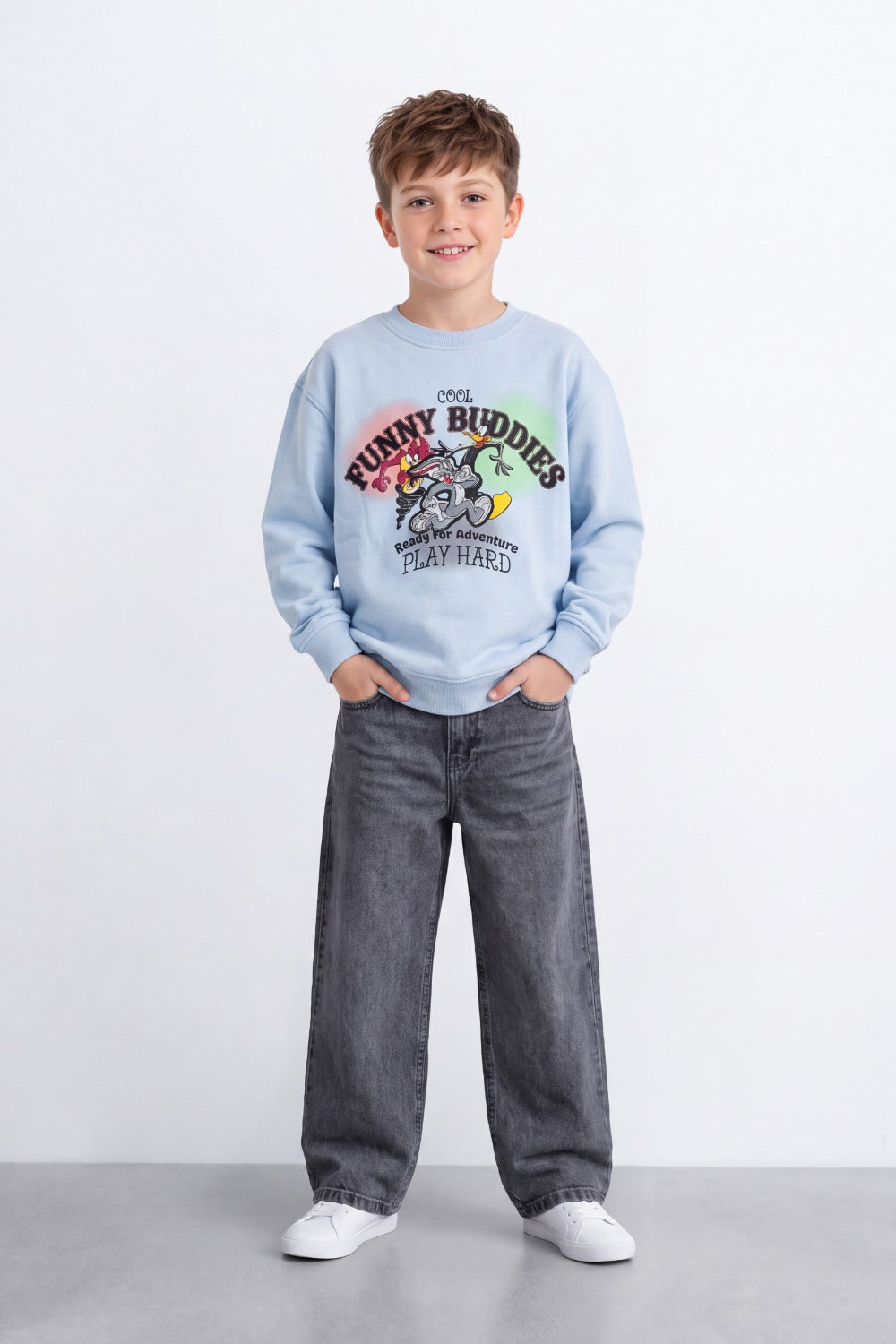 Boy's Tomato Store Oversize Melton Sweatshirt Looney Tunes Adventure Front Graphic