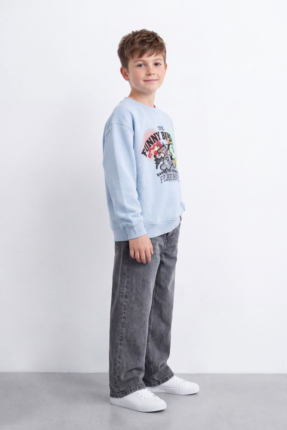 Boy's Tomato Store Oversize Melton Sweatshirt Looney Tunes Adventure Front Graphic