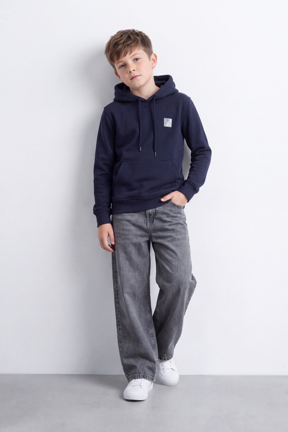 Boy's Tomato Store Brushed Fleece Hoodie Logo Patch Detail Sweatshirt Kangaroo Pocket Ribbed Trim Slim Fit