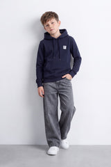 Boy's Tomato Store Brushed Fleece Hoodie Logo Patch Detail Sweatshirt Kangaroo Pocket Ribbed Trim Slim Fit