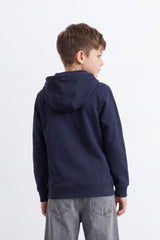 Boy's Tomato Store Brushed Fleece Hoodie Logo Patch Detail Sweatshirt Kangaroo Pocket Ribbed Trim Slim Fit