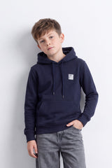 Boy's Tomato Store Brushed Fleece Hoodie Logo Patch Detail Sweatshirt Kangaroo Pocket Ribbed Trim Slim Fit