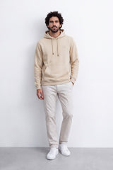 Men's Tomato Store Brushed Melton Hoodie Logo Patch Detail Sweatshirt Kangaroo Pocket Ribbed Trim Slim Fit