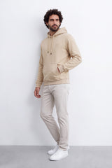 Men's Tomato Store Brushed Melton Hoodie Logo Patch Detail Sweatshirt Kangaroo Pocket Ribbed Trim Slim Fit