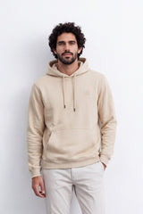 Men's Tomato Store Brushed Melton Hoodie Logo Patch Detail Sweatshirt Kangaroo Pocket Ribbed Trim Slim Fit