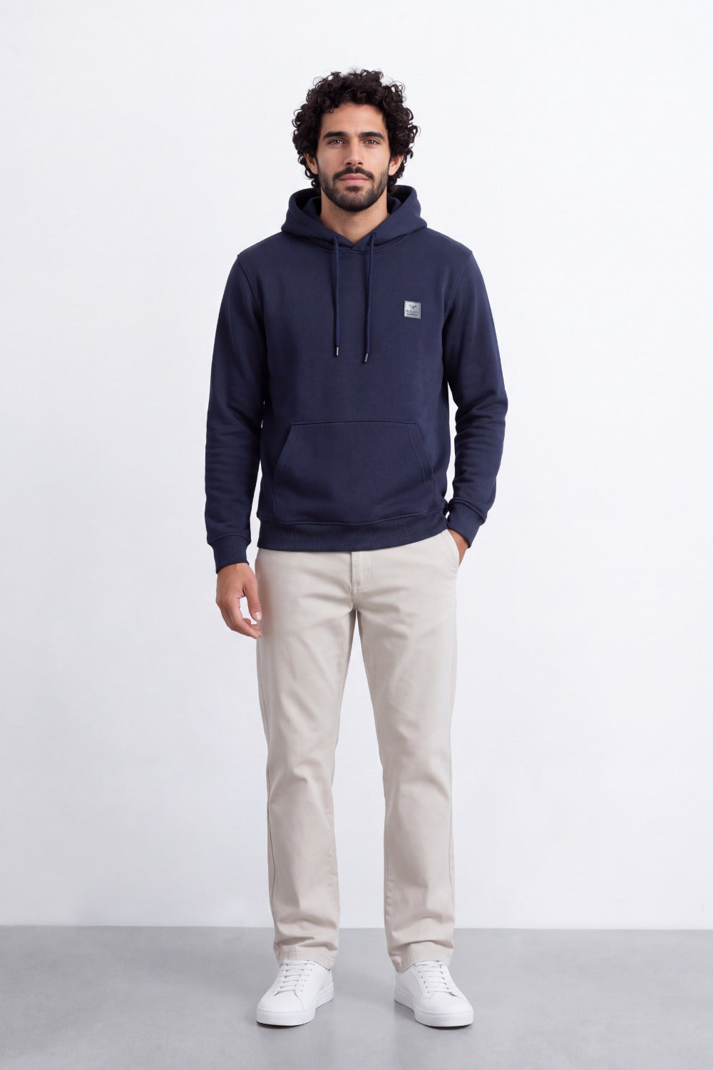 Men's Tomato Store Brushed Melton Hoodie Logo Patch Detail Sweatshirt Kangaroo Pocket Ribbed Trim Slim Fit
