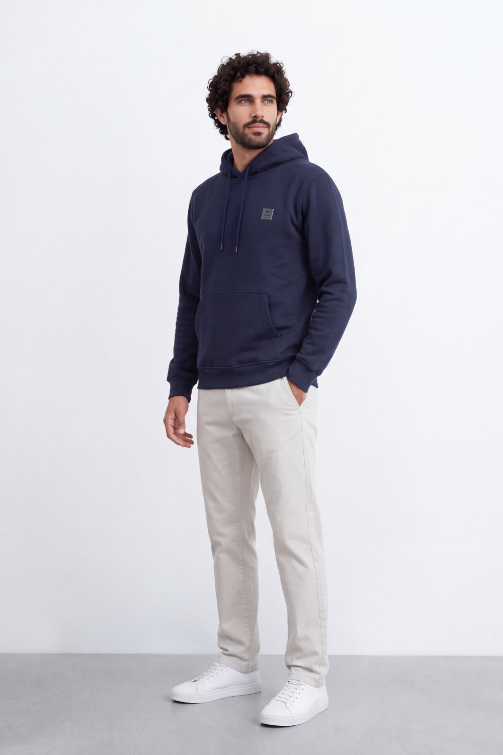 Men's Tomato Store Brushed Melton Hoodie Logo Patch Detail Sweatshirt Kangaroo Pocket Ribbed Trim Slim Fit