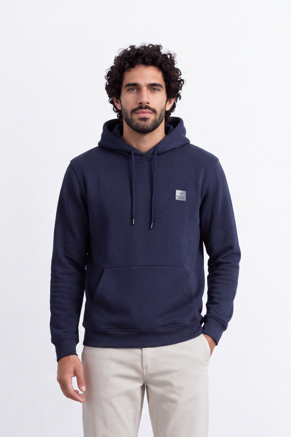 Men's Tomato Store Brushed Melton Hoodie Logo Patch Detail Sweatshirt Kangaroo Pocket Ribbed Trim Slim Fit