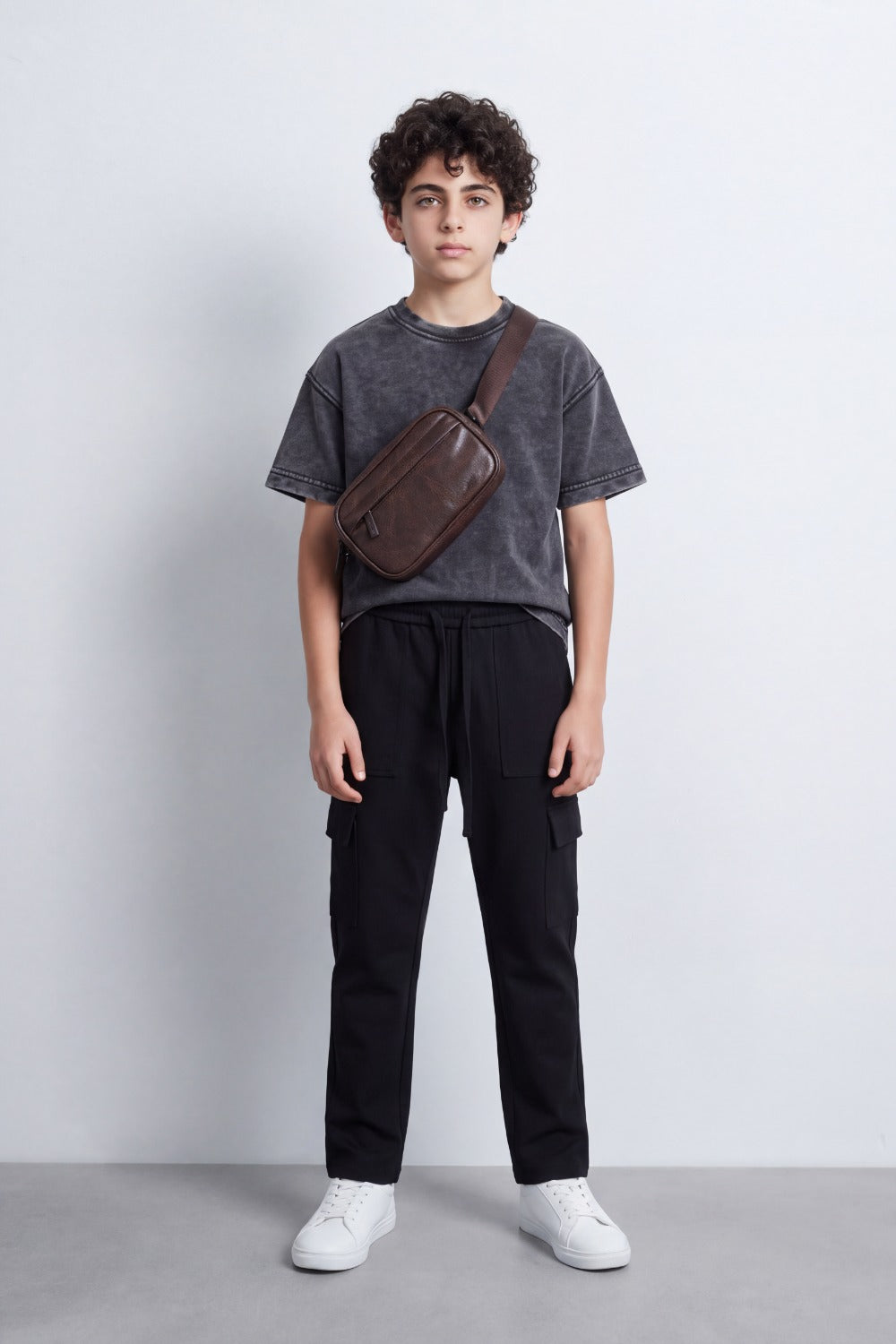 Men's Tomato Store Soft Twill Cargo Jogger Pants Patch Pocket Detail Elastic Drawstring Wide Leg