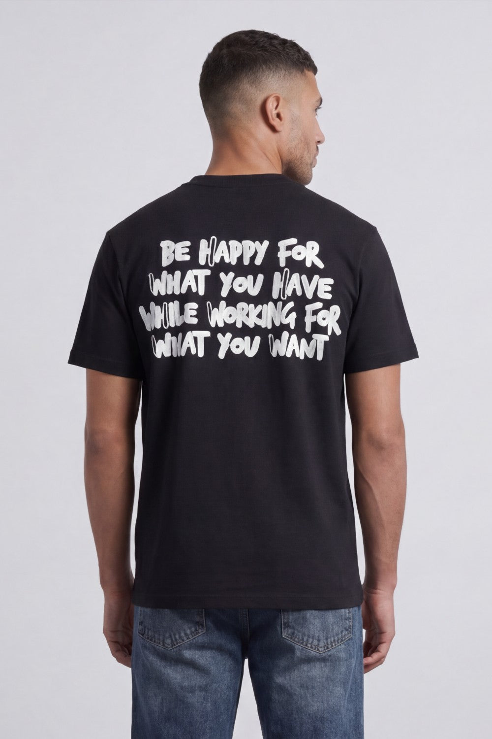 Men’s Tomato Store Positive Energy Graphic T-Shirt Crafted Crew Neck Front Chest Quote Back Print Relaxed Fit