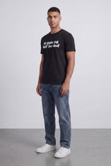 Men’s Tomato Store Positive Energy Graphic T-Shirt Crafted Crew Neck Front Chest Quote Back Print Relaxed Fit