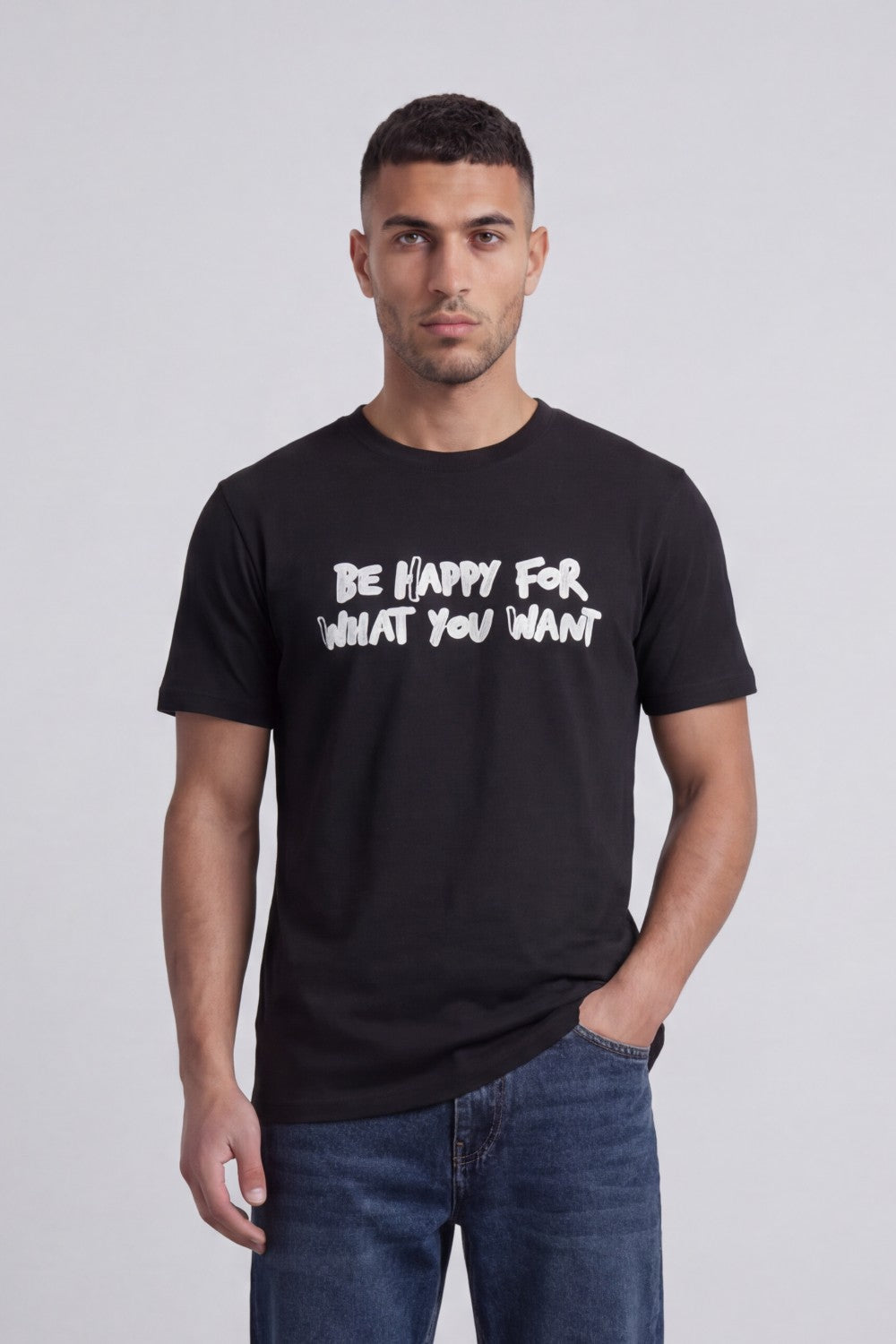 Men’s Tomato Store Positive Energy Graphic T-Shirt Crafted Crew Neck Front Chest Quote Back Print Relaxed Fit