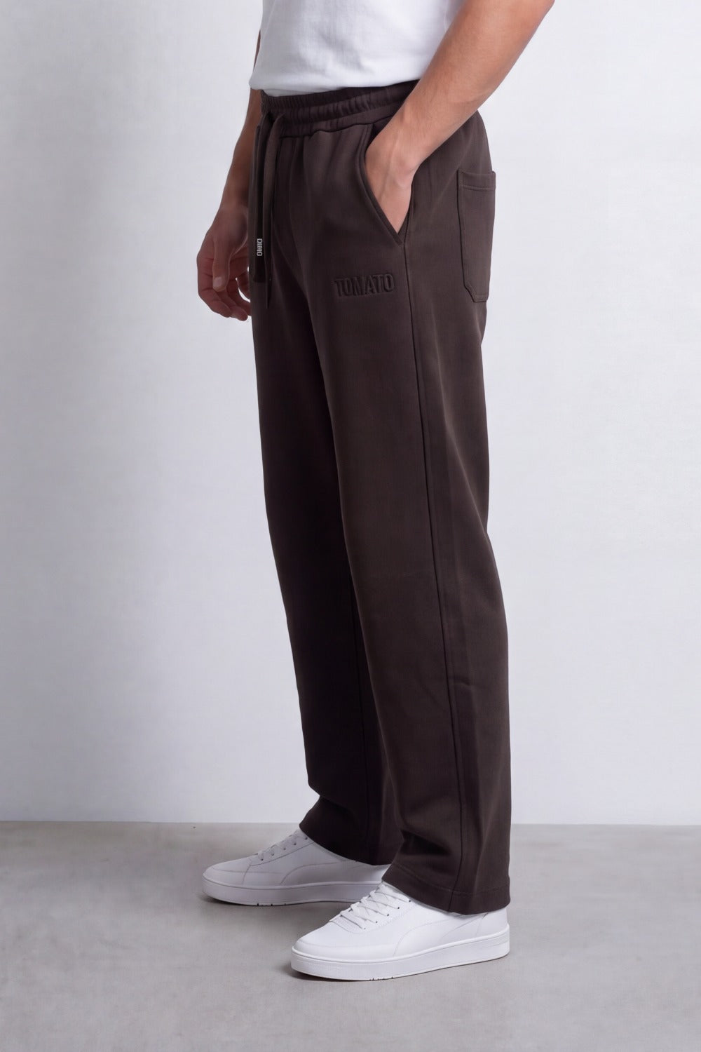 Men's Tomato Store Soft French Terry Track Sweatpants Tonal Logo Detail Wide Leg Melton