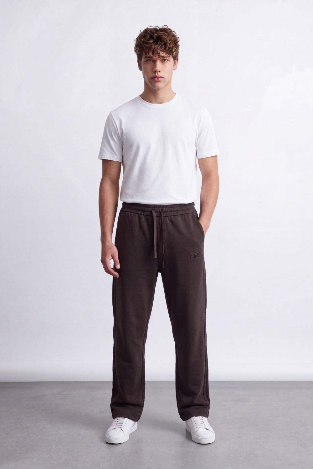 Men's Tomato Store Soft French Terry Track Sweatpants Tonal Logo Detail Wide Leg Melton