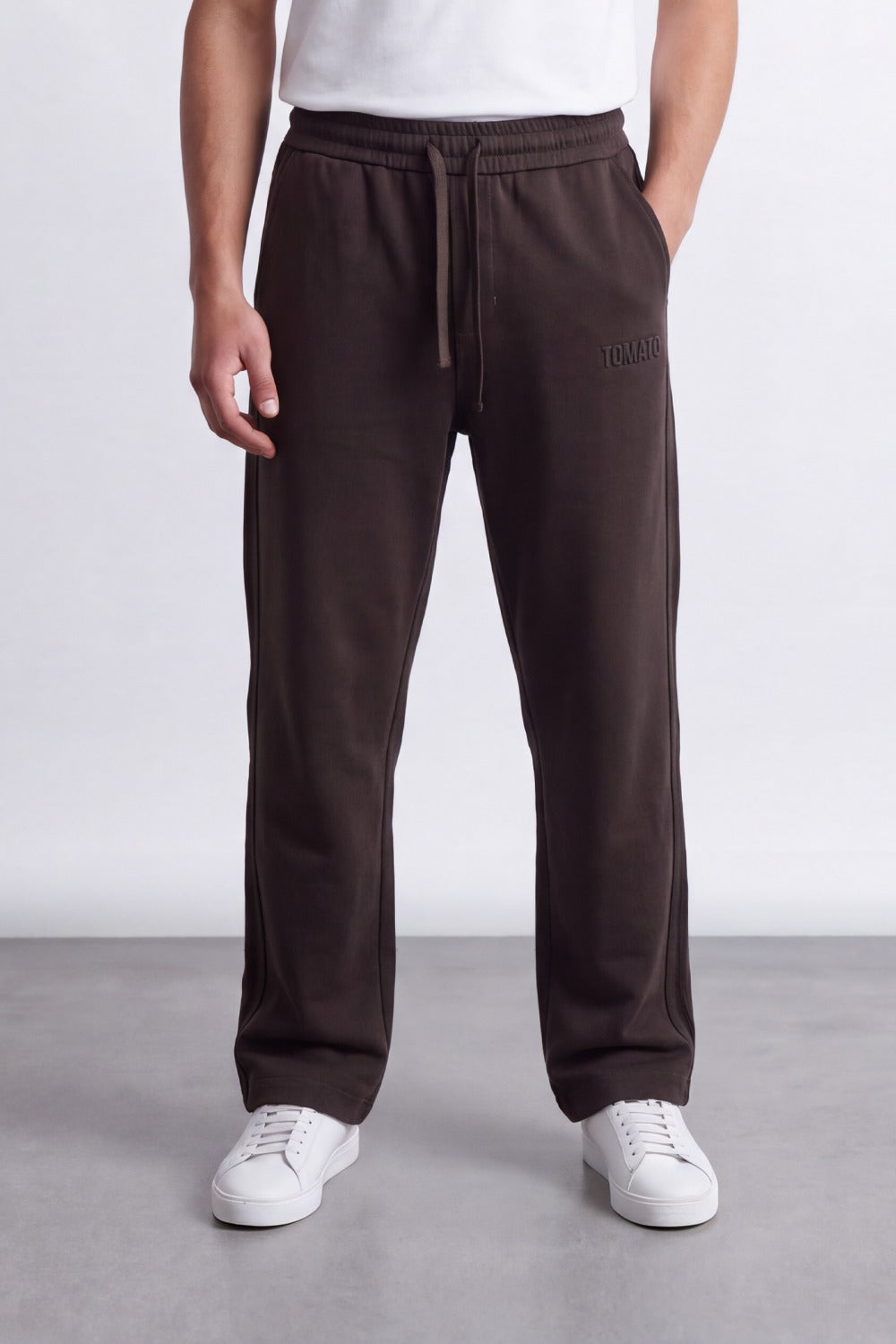 Men's Tomato Store Soft French Terry Track Sweatpants Tonal Logo Detail Wide Leg Melton