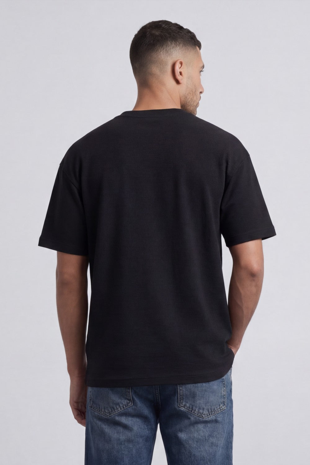 Men’s Tomato Store Fine Rib Texture T-Shirt Shaped Crew Neck Drop Shoulder Oversized Fit
