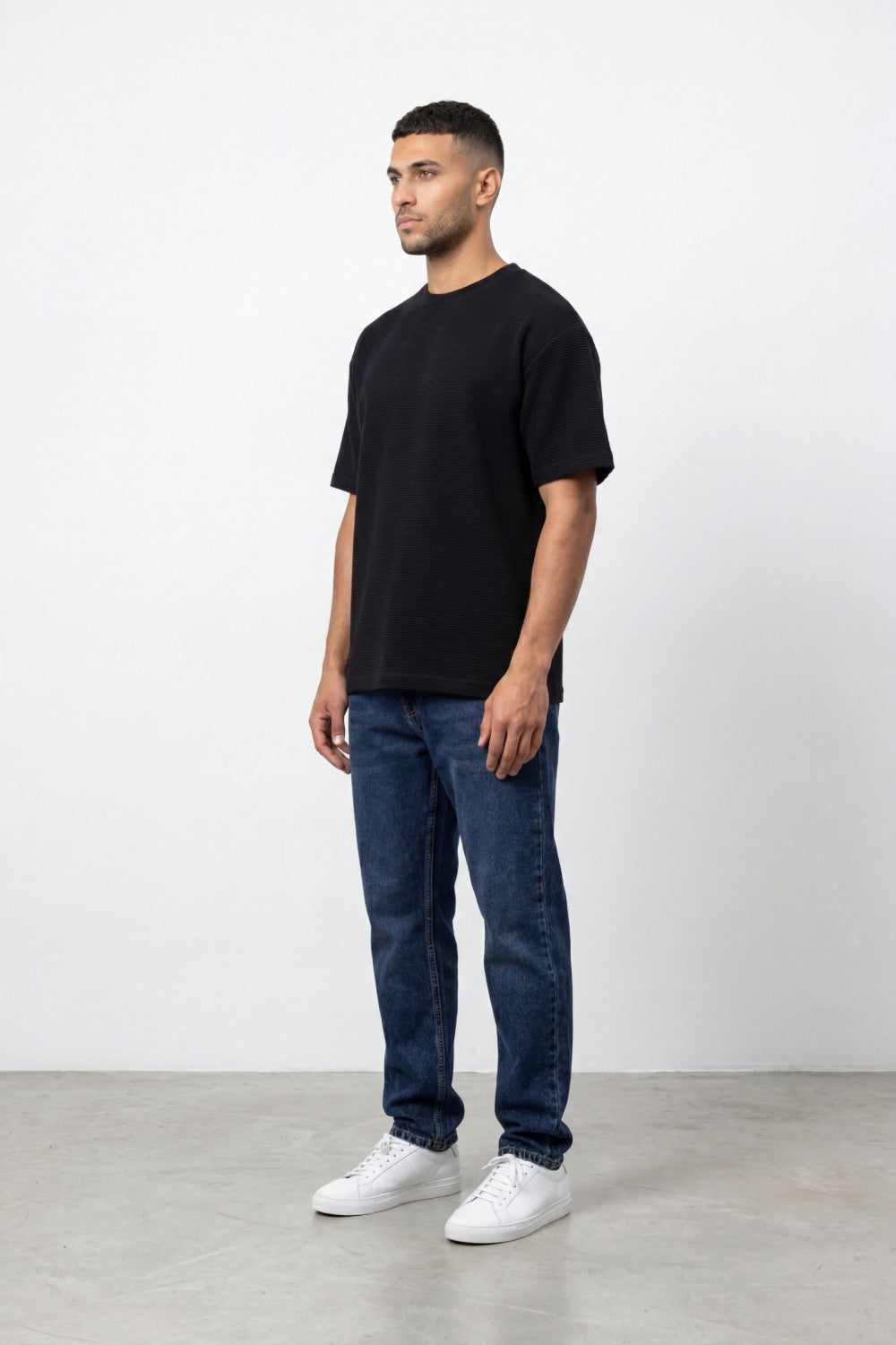 Men’s Tomato Store Fine Rib Texture T-Shirt Shaped Crew Neck Drop Shoulder Oversized Fit